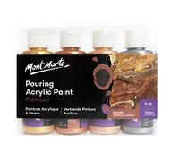 Mont Marte Colori Acrilici Pouring Set Metallizzati - 4 Pezzi x 120ml - Pitture Acriliche premiscelate con Medium per Acrilico - Oro, Argento, Bronzo, Oro Rosa