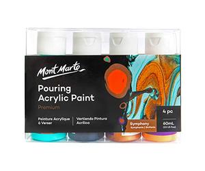 Mont Marte Colori Acrilici Pouring Set Sinfonia - 4 pezzi x 60ml - Pitture Acriliche premiscelate con Medium per Acrilico - Turchese, Lampade Nero, Bronzo, Arancione