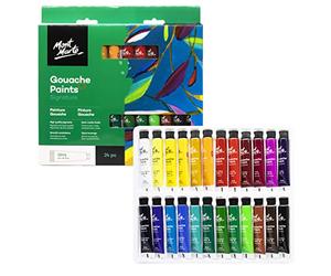 Mont Marte Gouache - 24 pezzi, tubi da 12 ml - Ideale per la pittura a gouache - Colori brillanti e resistenti alla luce con grande opacità - Perfetto per Principianti, Professionisti e Artisti
