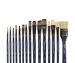 Mont Marte - Set di pennelli di qualità, 15 pezzi, include 15 pennelli diversi in una custodia a rullo con chiusura magnetica, adatti per acquerelli, acrilici e pittura a olio