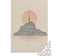 Mont Saint-Michel Minimalist Art Print Jigsaw Puzzle Impossible 1000 Pezzi Decorazione Per La Casa. Rilassamento E Intelligence Per Adulti E Ragazzi Da 14 Anni 70x50cm/1000pcs