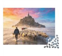 Mont Saint-Michel Puzzle 1000 Pezzi Riciclato Pascolo Pecore Puzzle per Ragazzo & Ragazza Accessori Gioco Genitore-Figlio Sviluppa Intelligenza Ragazzo & Ragazza Educativo 52x38cm/1000pcs