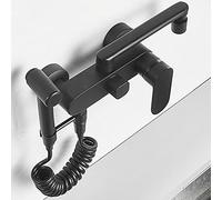 Montaggio a Parete Ottone con Pistola a spruzzo a Doppio Foro Caldo e Acqua Fredda ° di Rotazione aderenza rubinetti Multifunzione per lavelli da Cucina-Nero -25 cm