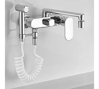 Montaggio a Parete Ottone con Pistola a spruzzo a Doppio Foro Caldo e Acqua Fredda ° di Rotazione aderenza rubinetti Multifunzione per lavelli da Cucina-Chrome -20 cm