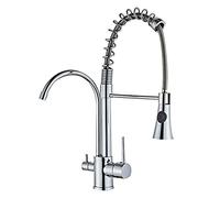 Montaggio del ponte rubinetto da cucina a molla con spruzzatore a tiro verso il basso, purificatore d'acqua a tre in uno rubinetto per lavello da cucina estraibile, tocco di mixer a manico