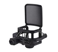 Montaggio di Shock Microfono in Plastica Anti Vibrazione Porta Microfono Supporto per Mic con Adattatore a Vite del Filtro Pop Metallico per Diametro 23,5 Mm-25,5 Mm (BLACK)