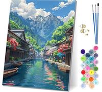 Montagna Dipingere con i Numeri Adulti con Telaio, Dipingere con i Numeri Architettura, Fai da te Paint by Numbers Kits con 3 Pennelli e Pigmento Acrilico, pour Decorazioni Casa Regalo 50x65cm A-9730