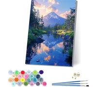 Montagna Dipingere con i Numeri Adulti con Telaio, Dipingere con i Numeri Fiume, Fai da te Paint by Numbers Kits con 3 Pennelli e Pigmento Acrilico, pour Decorazioni Casa, Regalo Donna 30x40cm V-1233