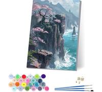Montagna Dipingere con i Numeri Adulti con Telaio, Dipingere con i Numeri Fiume, Fai da te Paint by Numbers Kits con 3 Pennelli e Pigmento Acrilico,Decorazioni Casa, Regalo Donna 40x50cm 5-5063