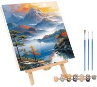 Montagna Dipingere con i Numeri Adulti con Telaio, Paint by Numbers Fiume, DIY Dipingere con i Numeri Kit con 3 Pennelli e Vernice Acrilica, Hobby Creativi Adulti, Decorazione Casa 50x65cm T-8772