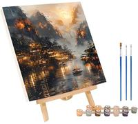 Montagna Dipingere con i Numeri Adulti con Telaio, Paint by Numbers Fiume, DIY Dipingere con i Numeri Kit con 3 Pennelli e Vernice Acrilica, Hobby Creativi Adulti, Decorazione Casa 50x65cm M-2668