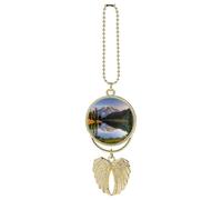 Montagna e lago Immagini Auto Appeso Ornamento Specchio Retrovisore Pendente Carino Specchio Auto Decorazione Estetica Divertente Ciondolo Auto Charms Regali per Uomini Donne Stile Oro