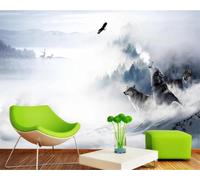 Montagna Foresta Animali Animale Selvatico Uccelli Alci 3D Carta Da Parati Seta Testurizzata Alta Qualità Soggiorno Divano Camera Letto Pranzo Casa Muro-200cm×140cm