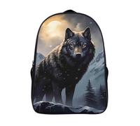 montagna innevata tracolla regolabile zainetto scuola 2 scomparto lupo 3d stampato zaini impermeabile grande capacità Unisex zaino leggero da viaggio-16,per adulti e bambini a partire da 12 anni