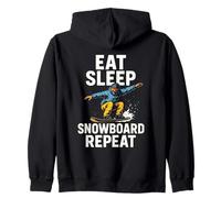 Montagna Invernale con Scritta «Eat Sleep Snowboard Repeat» Felpa con Cappuccio