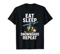 Montagna Invernale con Scritta «Eat Sleep Snowboard Repeat» Maglietta