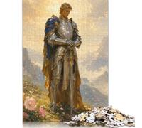 Montagna medievale del cavaliere d'oro Puzzle 1000 Pezzi, Puzzle per Adulti | Scena di battaglia atmosferica, Stile olio drammatico, Sfida, Regalo, Arte fantasy medievale, Motivo Decorativo, 70x50cm.