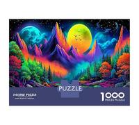 Montagne al neon Jigsaw Puzzle Impossibili 1000Pcs Cielo con doppia luna Decorazione Per La Casa. Giochi Rilassamento E Intelligence Per Adulti E Ragazzi Da 14 Anni 70x50cm/1000pcs