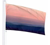 Montagne Bandiera Decor 3x5 Ft Tramonto Nebbia Collina Paesaggio Paesaggio Orizzonte Cielo Nuvole Foresta Albero Poliestere Motivo stampato Decorazioni per esterni per case e giardini