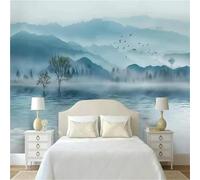 Montagne Blu Laghi Alberi Uccelli 3D Carta Da Parati Facile Installare Mobili Sfondi Ufficio Divano Camera Letto Sfondo Decorazione Murale-250cm×170cm