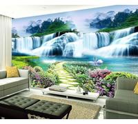 Montagne Cascate Laghi Cigni Fiori 3D Carta Da Parati Facile Installare Mobili Sfondi Ufficio Divano Camera Letto Sfondo Decorazione Murale-200cm×140cm