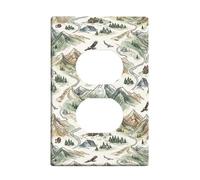 Montagne Duplex Outlet Covers Placca da parete, Natura Rustica Foreste Cabine Autunno Verde Plastica Dimensioni Standard Piastre per prese elettriche per Casa Soggiorno Nuovo Appartamento Decor