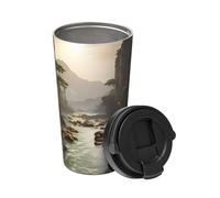 Montagne e fiumi trasportano una tazza da caffè isolata. Elegante thermos da 500 ml che mantiene le bevande calde per ore, perfetto per caffè, tè e altro ancora.
