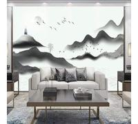Montagne In Bianco E Nero Dipinte A Inchiostro Uccelli In Volo Alberi 3D Carta Da Parati Facile Installare Mobili Sfondi Ufficio Divano Camera Letto Sfondo Decorazione Murale-250cm×170cm