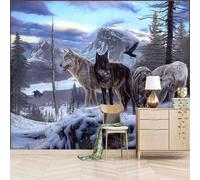 Montagne Innevate Cubiche Animali Lupi Boschi 3D Carta Da Parati Facile Installare Mobili Sfondi Ufficio Divano Camera Letto Sfondo Decorazione Murale-350cm×256cm