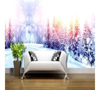 Montagne Innevate D'Inverno Cedro Alce Bianco Sognante 3D Carta Da Parati Facile Installare Mobili Sfondi Ufficio Divano Camera Letto Sfondo Decorazione Murale-250cm×170cm