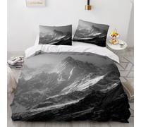 Montagne innevate nella nebbia Set Copripiumino Catene montuose bianche nere Copripiumini 220x230cm 2 Federe Appassionati attività all'aria aperta set letto Natura ed Ipoallergenico set copripiumino
