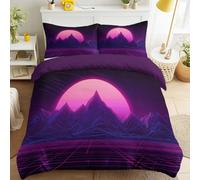 Montagne Luna Griglia al neon Lusso Confortevole Vintage Futuristico Nostalgico Psichedelico Set Copripiumino Viola Morbida, Non Si Stira Copripiuminis 140 x 190 Copripiumini für Ragazze & Ragazzi