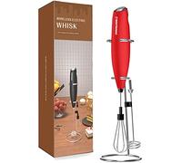 Montalatte a doppia frusta Miscelatore elettrico portatile, frusta per uova, creatore di schiuma per caffè, latte e cappuccino, frusta matcha, gadget da cucina, con supporto. BENTRONIC (rosso)