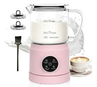 Montalatte Elettrico 4 in 1, Cappuccinatore Elettrico per Calda e Fredda, Scaldalatte in Vetro, Macchina Automatica per Caffè Latte, Cioccolata (Rosa)