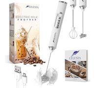 Montalatte elettrico portatile Celesta - Montalatte ricaricabile tramite USB - 2 fruste in acciaio inossidabile + cavo USB, montalatte e sbattitore per le uova