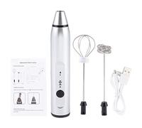 Montalatte elettrico ricaricabile a 3 velocità, frullino da mano per caffè e sbattitore per uova, ideale per la latte art; montalatte ricaricabile via USB con doppia testina (Argento)