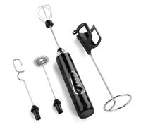 Montalatte Elettrico Ricaricabile USB, Frullino con 3 Fruste in Acciaio Inox e Supporto da Parete, Mini Frullatore Portatile per Cappuccino, Latte, Caffè, Matcha, Cioccolata Calda (Nero)