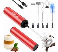 Montalatte ricaricabile elettrico palmare bacchetta montalatte schiumatore miscelatore per caffè, latte, cappuccino e uova, in acciaio inox, per viaggio, rosso