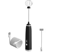 Montalatte ricaricabile, senza fili, portatile, per caffè, matcha e cottura, display a LED, ricarica USB C, frusta bonus, nero