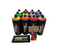 Montana Black 400 ml Colori popolari Set di 12 Graffiti Street Art Murale Vernice Spray + 6 testine spray di ricambio