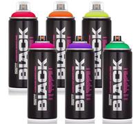 Montana Cans Black Infra Neon - Set di bombolette spray fluorescenti per graffiti, 400 ml, ad alta copertura, ad asciugatura rapida, set di colori neon per street art e fai da te, 6 x 400 ml