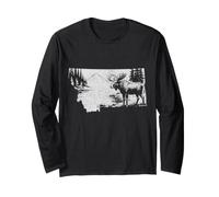 Montana PNW Alce State Map Nature Lover Vintage Pride Maglia a Manica
