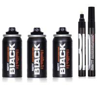 Montana Set di 3 bombolette spray da 50 ml, nero opaco, Pocket Cans + pennarello Bold da 3 mm, nero