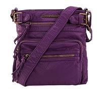 Montana West Borsa a tracolla da donna in morbida pelle lavata, multi tasca, Y #viola, Small
