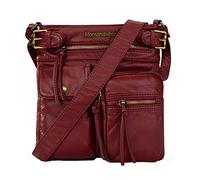 Montana West Echtes Leder Borse da Donna, Pelle Lavata Alla Pietra-Rosso Borgogna