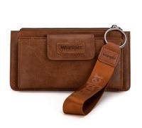 Montana West X Wrangler - Portafogli da polso da donna, con finestrella identificativa e portamonete, Marrone, Small