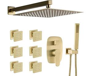 Montato a Parete Body Brass Ottone Spazzolato Oro da rubinetti la con Pezzi getti Spray per Il Corpo, Set Doccia di Lusso, 12 Pollici