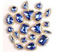 Montature per artigli in metallo tipo girasole dorato, 10 forme miste, vetro cristallino trasparente e Jelly AB con catena di strass, da cucire su abito fai da te, finitura A6 Lt Sapphire, 20 pezzi