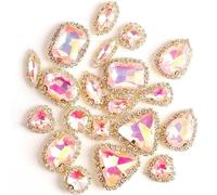 Montature per artigli in metallo tipo girasole dorato, 10 forme miste, vetro cristallino trasparente e Jelly AB con catena di strass, da cucire su abito fai da te, finitura A42 Lt peach AB - 20 pezz
