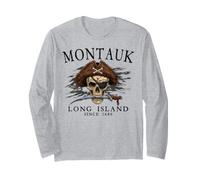 Montauk Long Island NY Teschio Pirata dal 1686 Nero Maglia a Manica